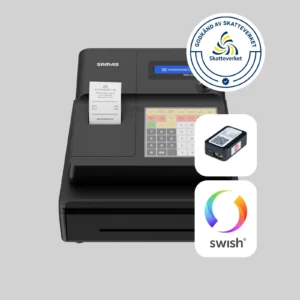 SAM4S ER265EJ kassaregister med kontrollenhet, godkänt av Skatteverket och stöd för Swish betalning. SAM4S ER265EJ kassaregister med kontrollenhet, godkänt av Skatteverket och stöd för Swish betalning.
