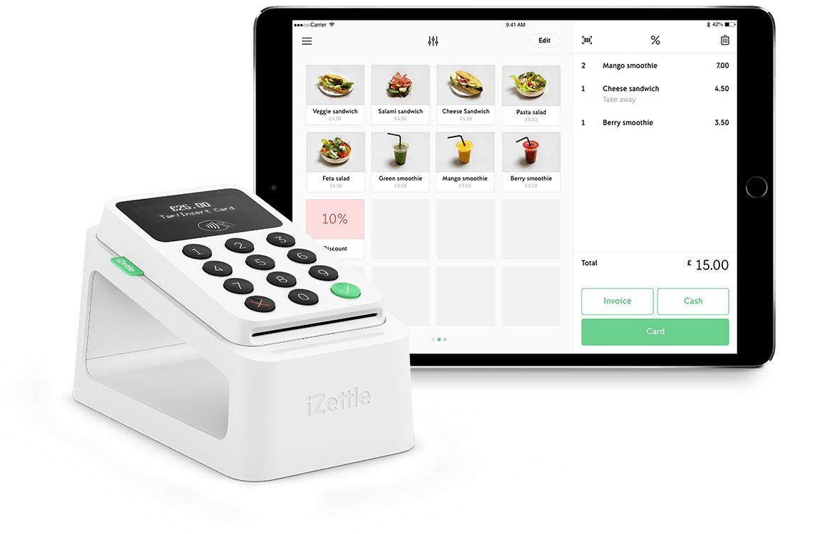 iZettle Go Appen med iZettle Card Reader 2 Kortläsare med iZettle Dock