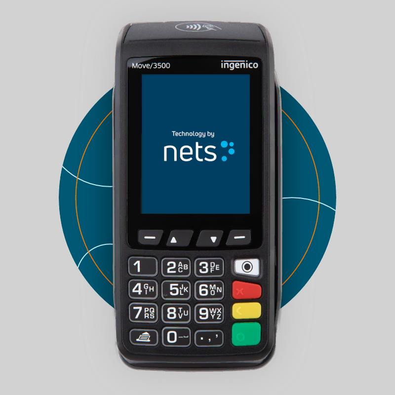 Nets Move 3500 mobila betalterminal — 449 kr /mån, startavgift 495 kr.