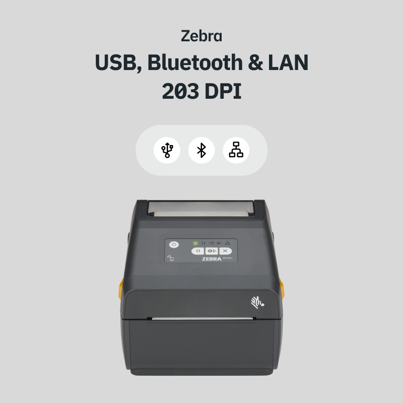 ZEBRA ZD421D USB, Bluetooth & LAN 203 DPI etikettskrivare