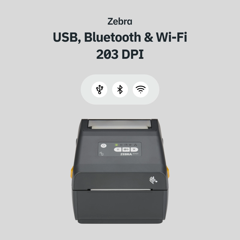 ZEBRA ZD421D USB, Bluetooth & Wi-Fi 203 DPI etikettskrivare