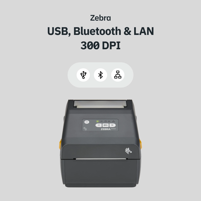 ZEBRA ZD421D USB, Bluetooth och LAN 300 DPI etikettskrivare