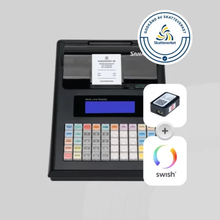 SAM4S ER230EJ kassaregister med kontrollenhet, godkänt av Skatteverket och stöd för Swish betalning.