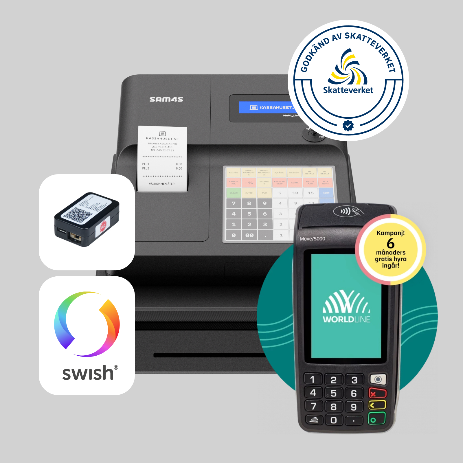 SAM4S ER265EJ Kassaregister Paket med Worldline Move 5000